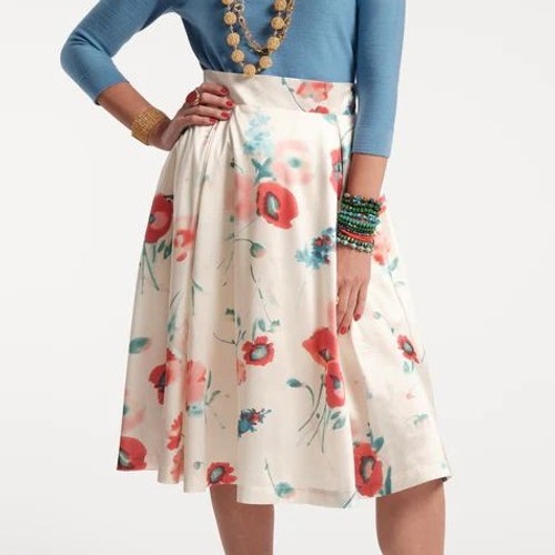 Frances Valentine Shelley Midi Skirt Floral Print Bellissima White Satin Sz Xl